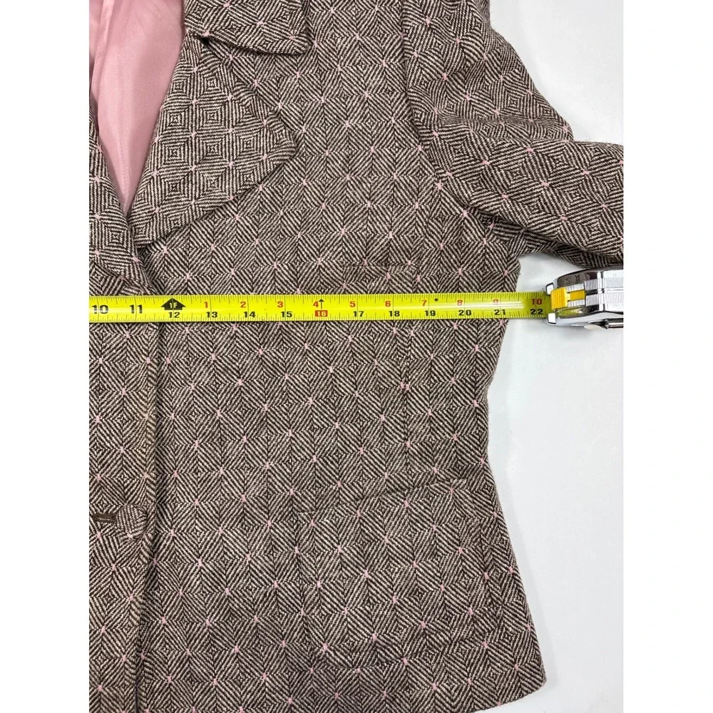 Nipon Boutique Wool Blend Skirt‎ Suit Brown Pink Geometric Pleated 16